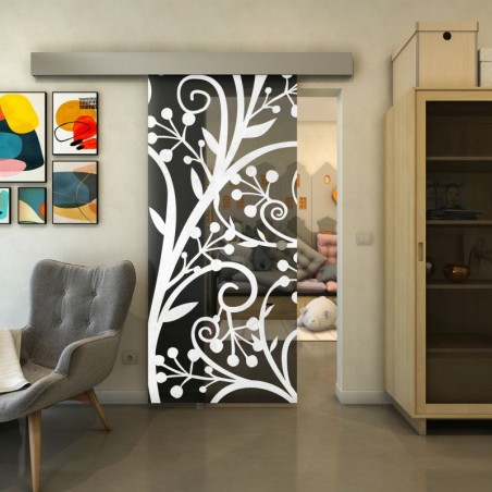 Glasschiebetür ECO-LINE - Fineprint Model 146 Weiss auf Grauglas
