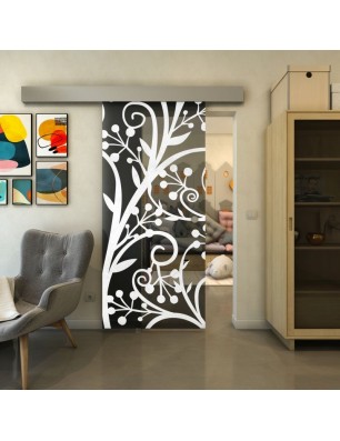 Glasschiebetür ECO-LINE - Fineprint Model 146 Weiss auf Grauglas