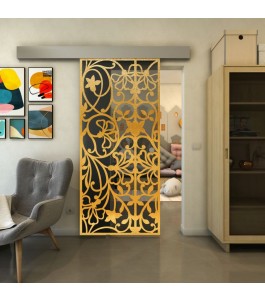 Glasschiebetür ECO-LINE - Fineprint Model 147 Gold auf Grauglas