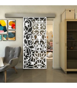 Glasschiebetür ECO-LINE - Fineprint Model 147 Weiss auf Grauglas