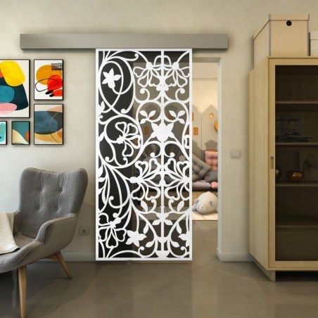 Glasschiebetür ECO-LINE - Fineprint Model 147 Weiss auf Grauglas