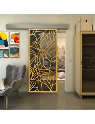 Glasschiebetür ECO-LINE - Fineprint Model 148 Gold auf Grauglas