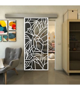 Glasschiebetür ECO-LINE - Fineprint Model 148 Weiss auf Grauglas