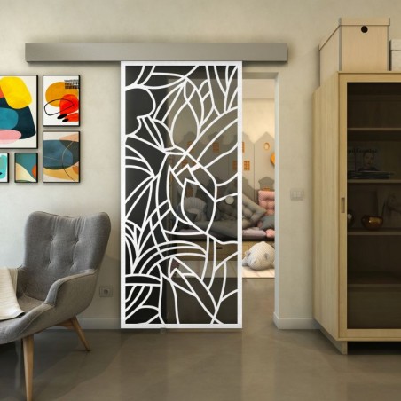 Glasschiebetür ECO-LINE - Fineprint Model 148 Weiss auf Grauglas