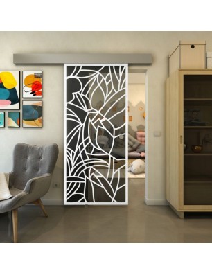 Glasschiebetür ECO-LINE - Fineprint Model 148 Weiss auf Grauglas