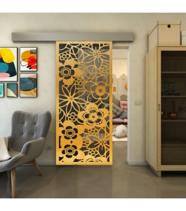 Glasschiebetür ECO-LINE - Fineprint Model 149 Gold auf Grauglas