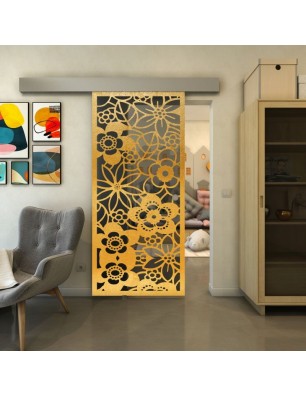 Glasschiebetür ECO-LINE - Fineprint Model 149 Gold auf Grauglas