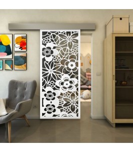 Glasschiebetür ECO-LINE - Fineprint Model 149 Weiss auf Grauglas