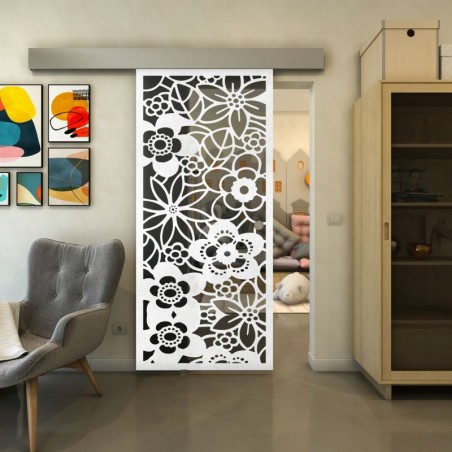 Glasschiebetür ECO-LINE - Fineprint Model 149 Weiss auf Grauglas