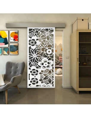 Glasschiebetür ECO-LINE - Fineprint Model 149 Weiss auf Grauglas