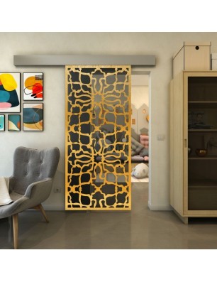 Glasschiebetür ECO-LINE - Fineprint Model 150 Gold auf Grauglas