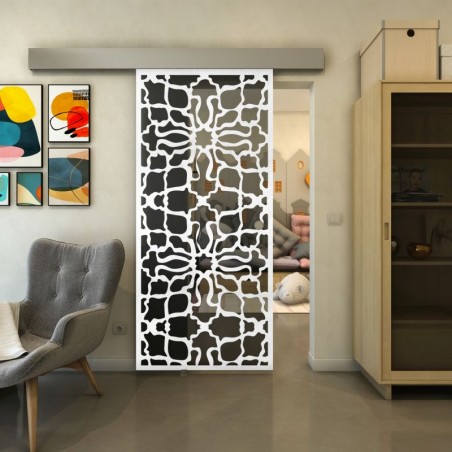 Glasschiebetür ECO-LINE - Fineprint Model 150 Weiss auf Grauglas