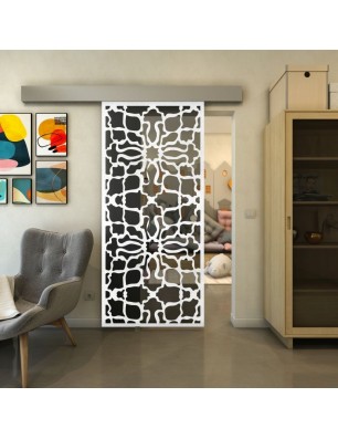 Glasschiebetür ECO-LINE - Fineprint Model 150 Weiss auf Grauglas