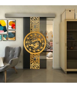 Glasschiebetür ECO-LINE - Fineprint Model 151 Gold auf Grauglas