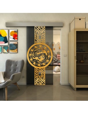 Glasschiebetür ECO-LINE - Fineprint Model 151 Gold auf Grauglas