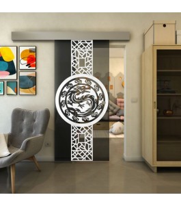 Glasschiebetür ECO-LINE - Fineprint Model 151 Weiss auf Grauglas