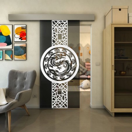 Glasschiebetür ECO-LINE - Fineprint Model 151 Weiss auf Grauglas