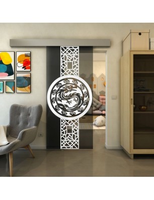 Glasschiebetür ECO-LINE - Fineprint Model 151 Weiss auf Grauglas