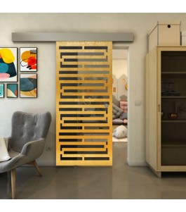 Glasschiebetür ECO-LINE - Fineprint Model 153 Gold auf Grauglas
