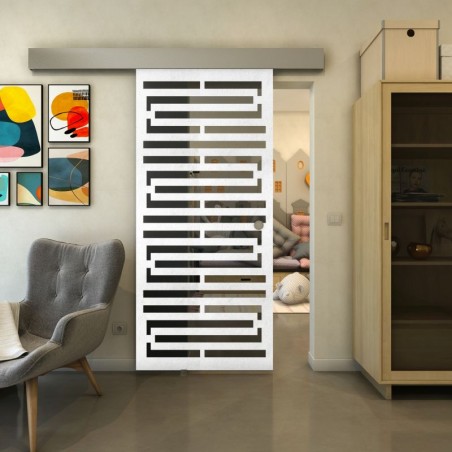 Glasschiebetür ECO-LINE - Fineprint Model 153 Weiss auf Grauglas