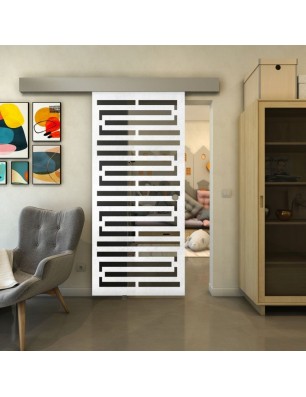 Glasschiebetür ECO-LINE - Fineprint Model 153 Weiss auf Grauglas