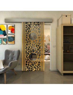 Glasschiebetür ECO-LINE - Fineprint Model 154 Gold auf Grauglas