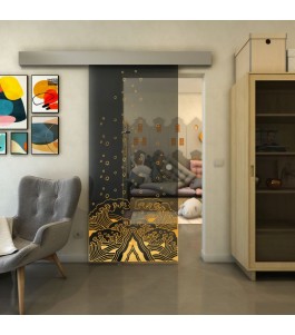 Glasschiebetür ECO-LINE - Fineprint Model 155 Gold auf Grauglas