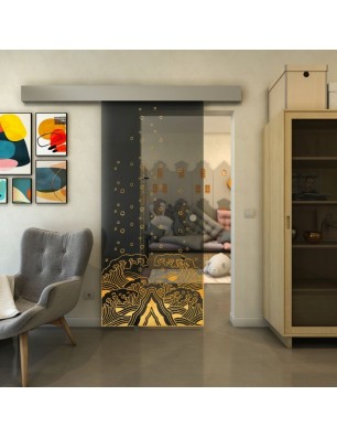 Glasschiebetür ECO-LINE - Fineprint Model 155 Gold auf Grauglas