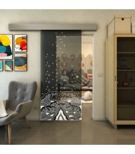 Glasschiebetür ECO-LINE - Fineprint Model 155 Weiss auf Grauglas