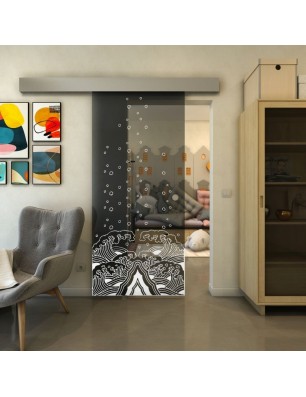 Glasschiebetür ECO-LINE - Fineprint Model 155 Weiss auf Grauglas