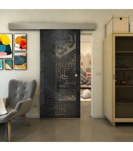 Glasschiebetür ECO-LINE - Fineprint Model 156 Schwarz auf Grauglas