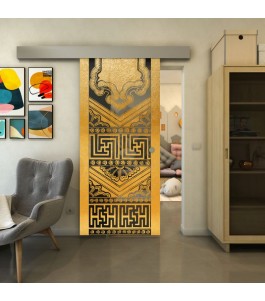 Glasschiebetür ECO-LINE - Fineprint Model 156 Gold auf Grauglas