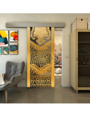 Glasschiebetür ECO-LINE - Fineprint Model 156 Gold auf Grauglas