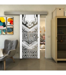 Glasschiebetür ECO-LINE - Fineprint Model 156 Weiss auf Grauglas