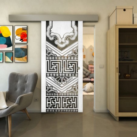 Glasschiebetür ECO-LINE - Fineprint Model 156 Weiss auf Grauglas