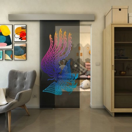 Glasschiebetür ECO-LINE - Fineprint Model 157 Verlauf auf Grauglas