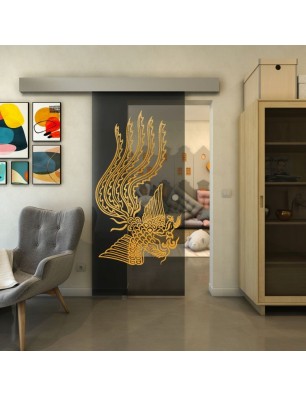 Glasschiebetür ECO-LINE - Fineprint Model 157 Gold auf Grauglas