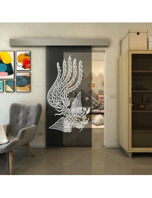 Glasschiebetür ECO-LINE - Fineprint Model 157 Weiss auf Grauglas