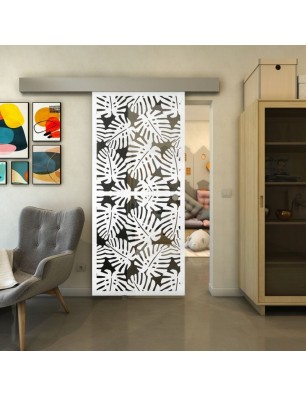 Glasschiebetür ECO-LINE - Fineprint Model 158 Weiss auf Grauglas