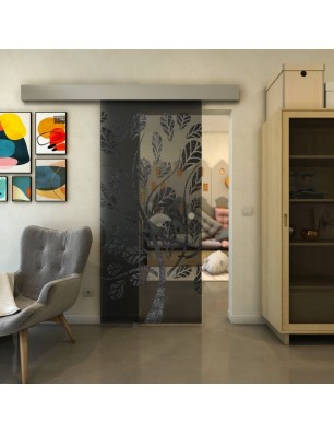 Glasschiebetür ECO-LINE - Fineprint Model 159 Schwarz auf Grauglas