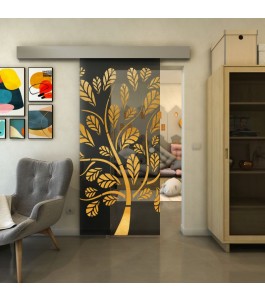 Glasschiebetür ECO-LINE - Fineprint Model 159 Gold auf Grauglas