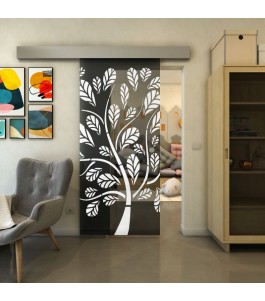 Glasschiebetür ECO-LINE - Fineprint Model 159 Weiss auf Grauglas