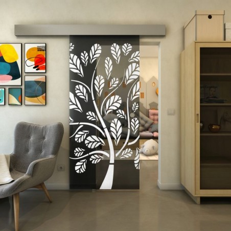 Glasschiebetür ECO-LINE - Fineprint Model 159 Weiss auf Grauglas