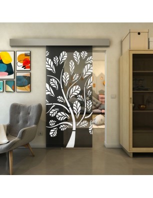 Glasschiebetür ECO-LINE - Fineprint Model 159 Weiss auf Grauglas