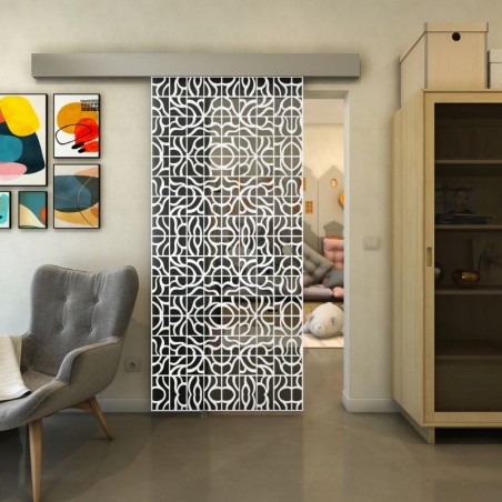Glasschiebetür ECO-LINE - Fineprint Model 161 Weiss auf Grauglas