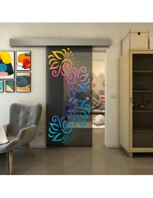 Glasschiebetür ECO-LINE - Fineprint Model 163 Verlauf auf Grauglas