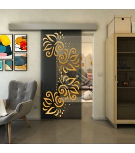 Glasschiebetür ECO-LINE - Fineprint Model 163 Gold auf Grauglas