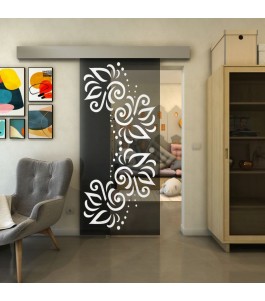 Glasschiebetür ECO-LINE - Fineprint Model 163 Weiss auf Grauglas