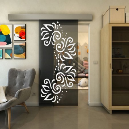 Glasschiebetür ECO-LINE - Fineprint Model 163 Weiss auf Grauglas