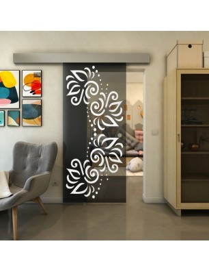 Glasschiebetür ECO-LINE - Fineprint Model 163 Weiss auf Grauglas